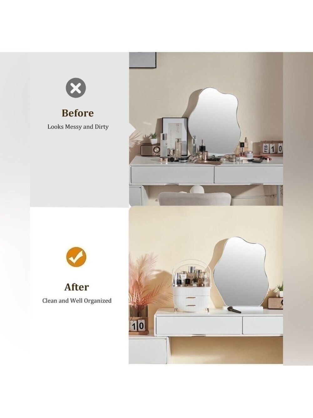 Makeup Organizer, Portable Countertop Display Case with Cover and Drawers New - Picture 5 of 8